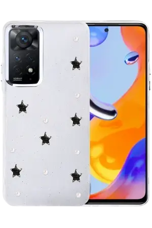 Xiaomi Redmi Note 11 Pro 4G Kılıf Sima Tech Simli Desenli Şeffaf Kapi Kapak Yıldız